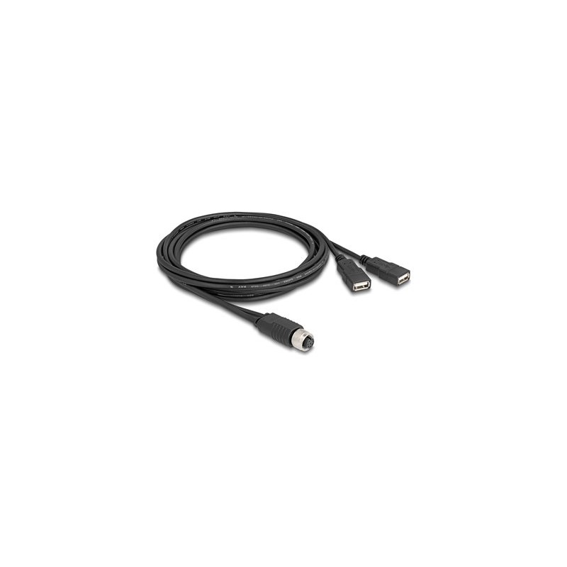 Delock - Sítový kabel adaptér - 8pinový M12-A (F) do USB 2.0 A (F) - 2 m - 4.5 mm - A-kódované - cerná