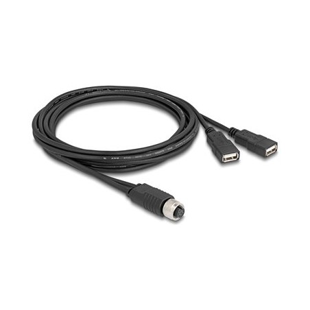Delock - Sítový kabel adaptér - 8pinový M12-A (F) do USB 2.0 A (F) - 2 m - 4.5 mm - A-kódované - cerná