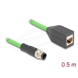 Delock - Sítový kabel - 4 piny M12 (M) do RJ-45 (F) - 50 cm - 6.5 mm - SF/UTP - D-kódovaný - zelená