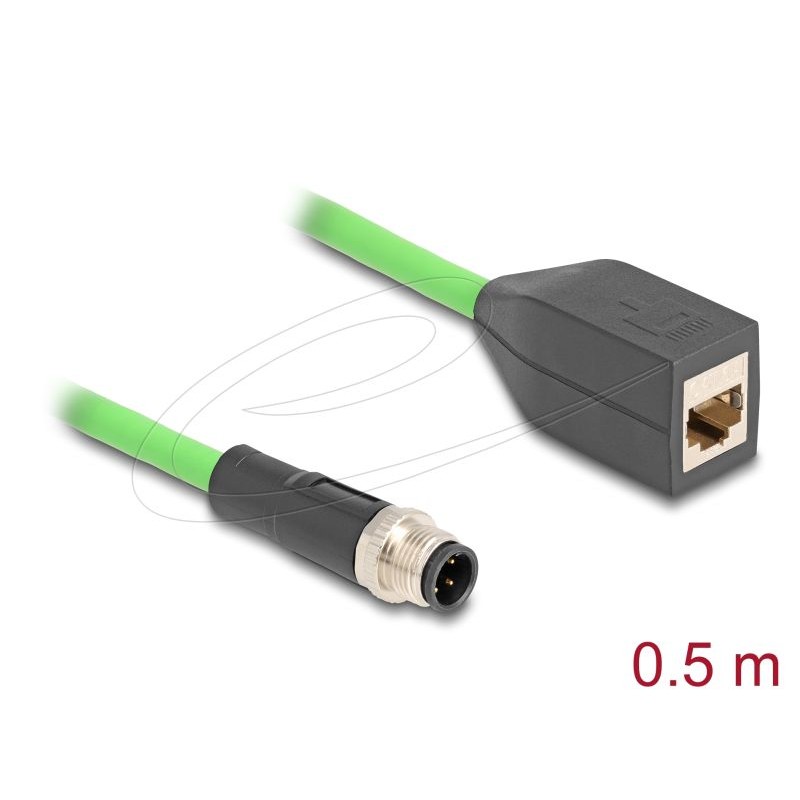 Delock - Sítový kabel - 4 piny M12 (M) do RJ-45 (F) - 50 cm - 6.5 mm - SF/UTP - D-kódovaný - zelená