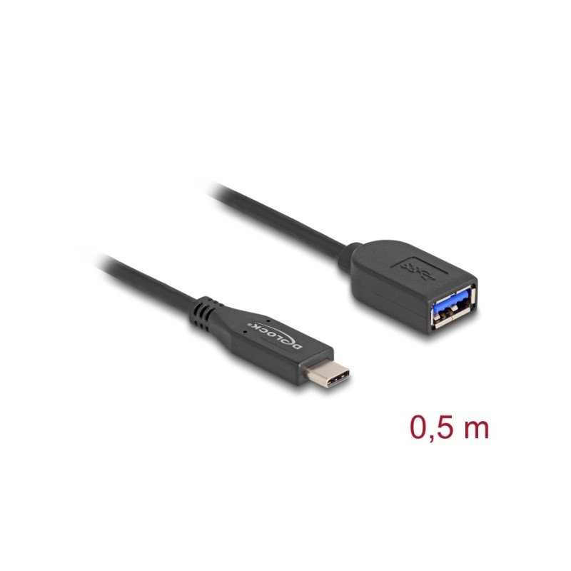 Delock - USB kabel - 24 pin USB-C (M) do USB typ A (F) - 50 cm - rychlost prenosu dat až 10 Gbps, kroucený - cerná
