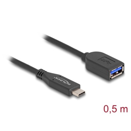 Delock - USB kabel - 24 pin USB-C (M) do USB typ A (F) - 50 cm - rychlost prenosu dat až 10 Gbps, kroucený - cerná