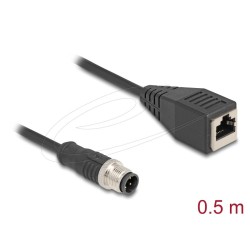 Delock - Sítový kabel - 4 piny M12-D (M) do RJ-45 (F) - 50 cm - 5 mm - S/FTP - CAT 5e - cerná