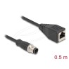 Delock - Sítový kabel - 4 piny M12-D (M) do RJ-45 (F) - 50 cm - 5 mm - S/FTP - CAT 5e - cerná