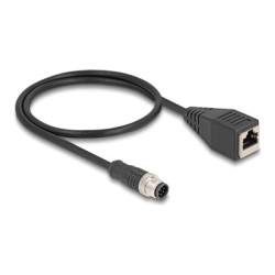 Delock - Sítový kabel - 8pinový M12-A (M) do RJ-45 (F) - 50 cm - 6 mm - S/FTP - CAT 5e - cerná
