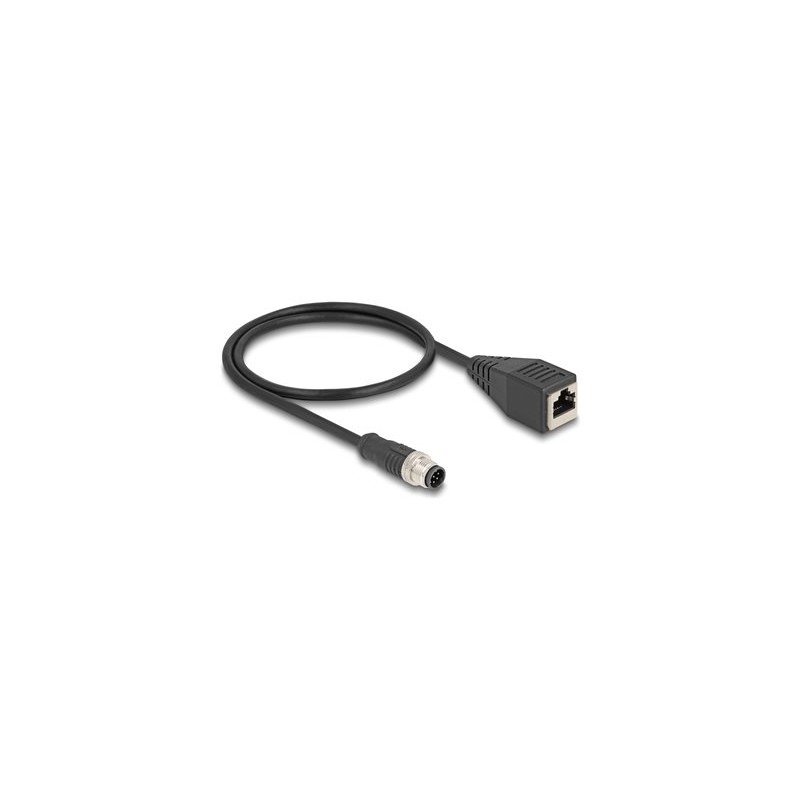 Delock - Sítový kabel - 8pinový M12-A (M) do RJ-45 (F) - 50 cm - 6 mm - S/FTP - CAT 5e - cerná