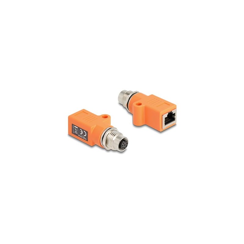 Delock - Sítový adaptér - 8kolíkový M12 (F) se závitem do RJ-45 (F) - STP - CAT 5e - A-kódované - oranžová