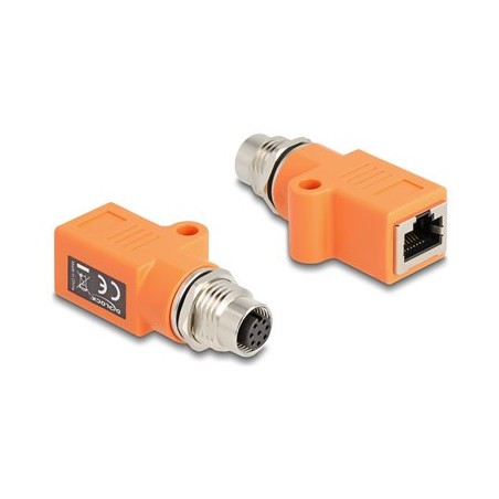 Delock - Sítový adaptér - 8kolíkový M12 (F) se závitem do RJ-45 (F) - STP - CAT 5e - A-kódované - oranžová