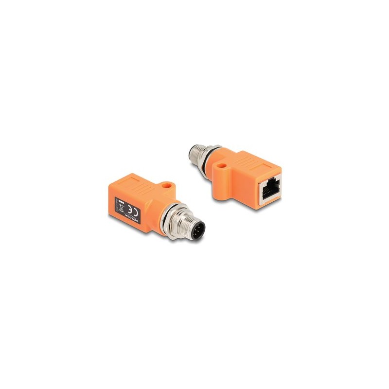 Delock - Sítový adaptér - 8pinový M12-A (M) rovné do RJ-45 (F) rovné - STP - CAT 5e - A-kódované - oranžová