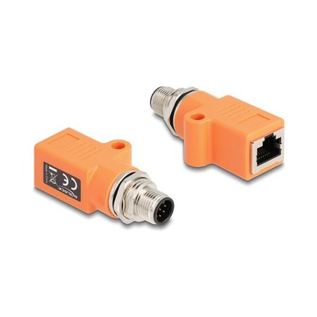 Delock - Sítový adaptér - 8pinový M12-A (M) rovné do RJ-45 (F) rovné - STP - CAT 5e - A-kódované - oranžová