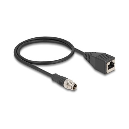 Delock - Sítový kabel - 8kolíkový M12 (M) do RJ-45 (F) - 50 cm - 6 mm - S/FTP - CAT 5e - X-kódovaný - cerná