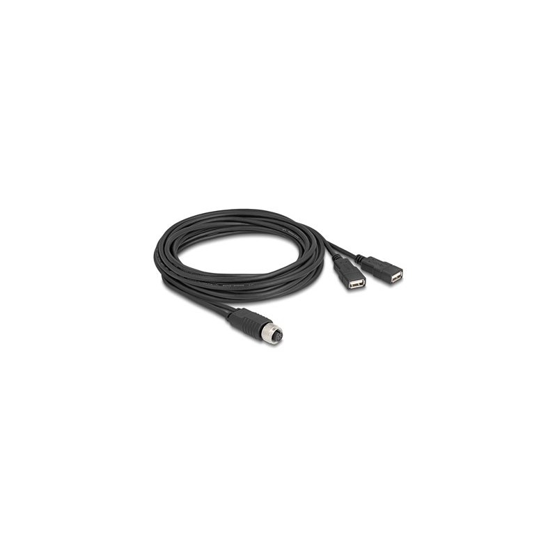Delock - USB / sériový kabel - 8pinový M12-A (F) do USB (F) - 30 V - 1.5 A - 3 m - A-kódované - cerná