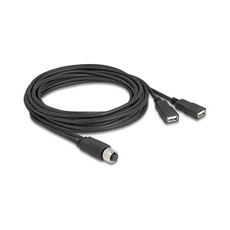 Delock - USB / sériový kabel - 8pinový M12-A (F) do USB (F) - 30 V - 1.5 A - 3 m - A-kódované - cerná