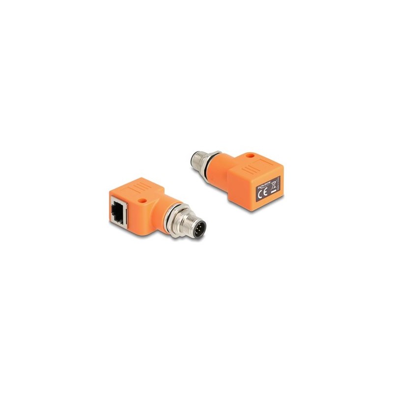 Delock - Sítový adaptér - 8pinový M12-A (M) do RJ-45 (F) pravoúhlý - STP - CAT 5e - A-kódované - oranžová