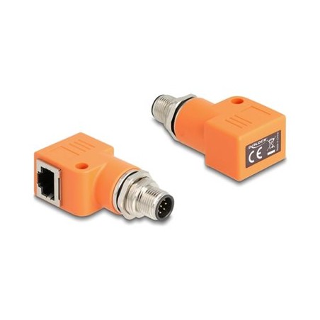 Delock - Sítový adaptér - 8pinový M12-A (M) do RJ-45 (F) pravoúhlý - STP - CAT 5e - A-kódované - oranžová