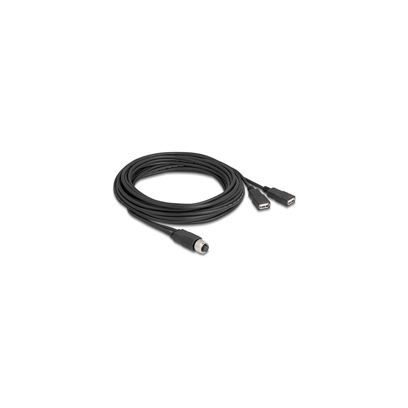 Delock - USB / sériový kabel - 8pinový M12-A (F) do USB (F) - 30 V - 1.5 A - 5 m - A-kódované - cerná