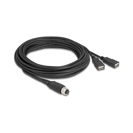 Delock - USB / sériový kabel - 8pinový M12-A (F) do USB (F) - 30 V - 1.5 A - 5 m - A-kódované - cerná