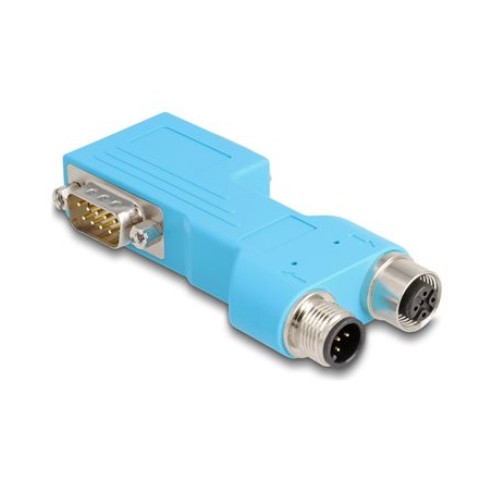 Delock - Serial splitter - DB-9 šroubovací do 5 pin M12-A - 90° konektor, adaptér sbernice CAN - modrá