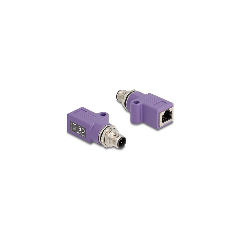 Delock - Sítový adaptér - 4 piny M12-D (M) se závitem do RJ-45 (F) - STP - CAT 5e - D-kódovaný - fialová