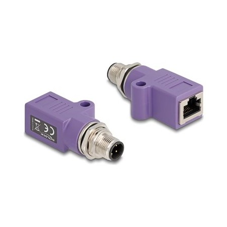 Delock - Sítový adaptér - 4 piny M12-D (M) se závitem do RJ-45 (F) - STP - CAT 5e - D-kódovaný - fialová