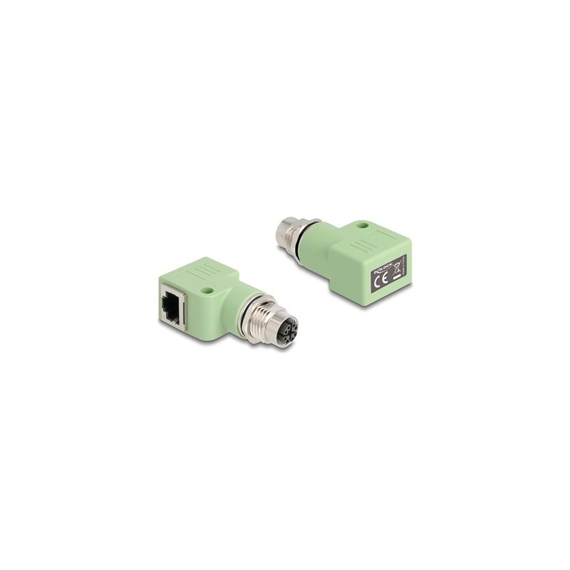 Delock - Sítový adaptér - 8 pin M12-X (F) do RJ-45 (F) pravoúhlý - STP - CAT 5e - X-kódovaný - zelená