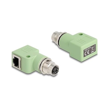 Delock - Sítový adaptér - 8 pin M12-X (F) do RJ-45 (F) pravoúhlý - STP - CAT 5e - X-kódovaný - zelená