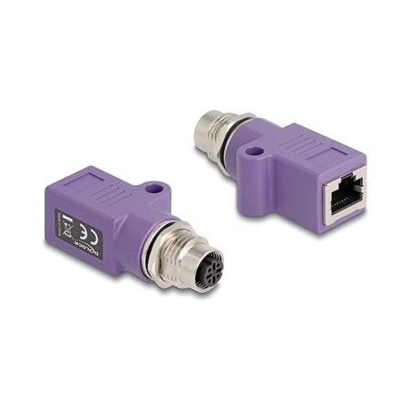 Delock - Sítový adaptér - 4 piny M12-D (F) se závitem do RJ-45 (F) - STP - CAT 5e - D-kódovaný - fialová