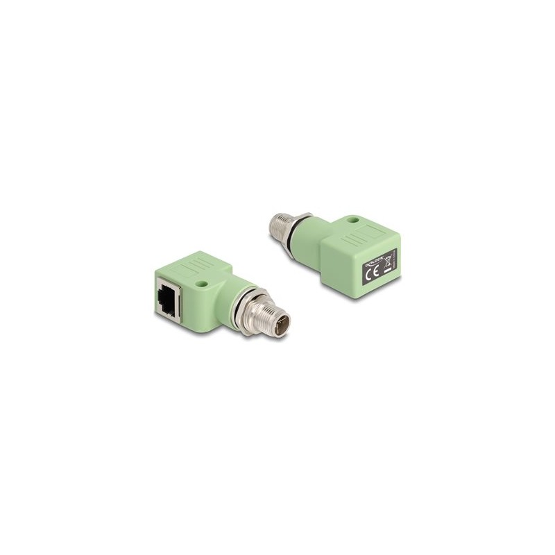 Delock - Sítový adaptér - 8 pin M12-X (M) se závitem do RJ-45 (F) pravoúhlý - STP - CAT 5e - X-kódovaný - zelená