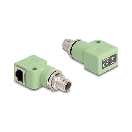 Delock - Sítový adaptér - 8 pin M12-X (M) se závitem do RJ-45 (F) pravoúhlý - STP - CAT 5e - X-kódovaný - zelená
