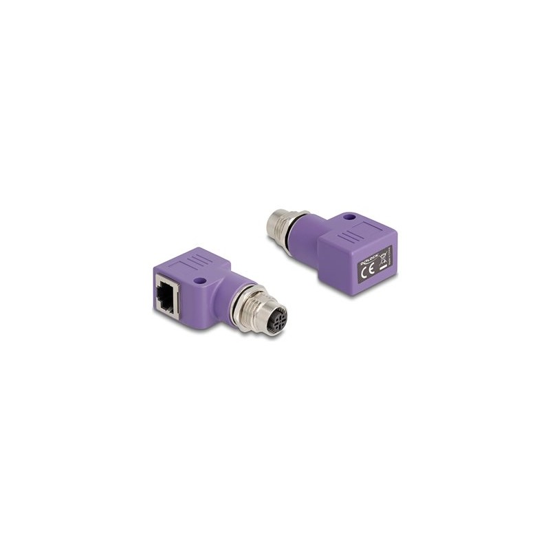 Delock - Sítový adaptér - 4 piny M12-D (F) se závitem do RJ-45 (F) pravoúhlý - STP - CAT 5e - D-kódovaný - fialová