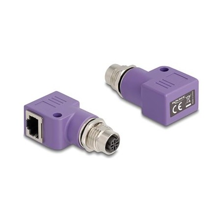 Delock - Sítový adaptér - 4 piny M12-D (F) se závitem do RJ-45 (F) pravoúhlý - STP - CAT 5e - D-kódovaný - fialová