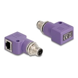 Delock - Sítový adaptér - 4 piny M12-D (M) se závitem do RJ-45 (F) pravoúhlý - STP - CAT 5e - D-kódovaný - fialová