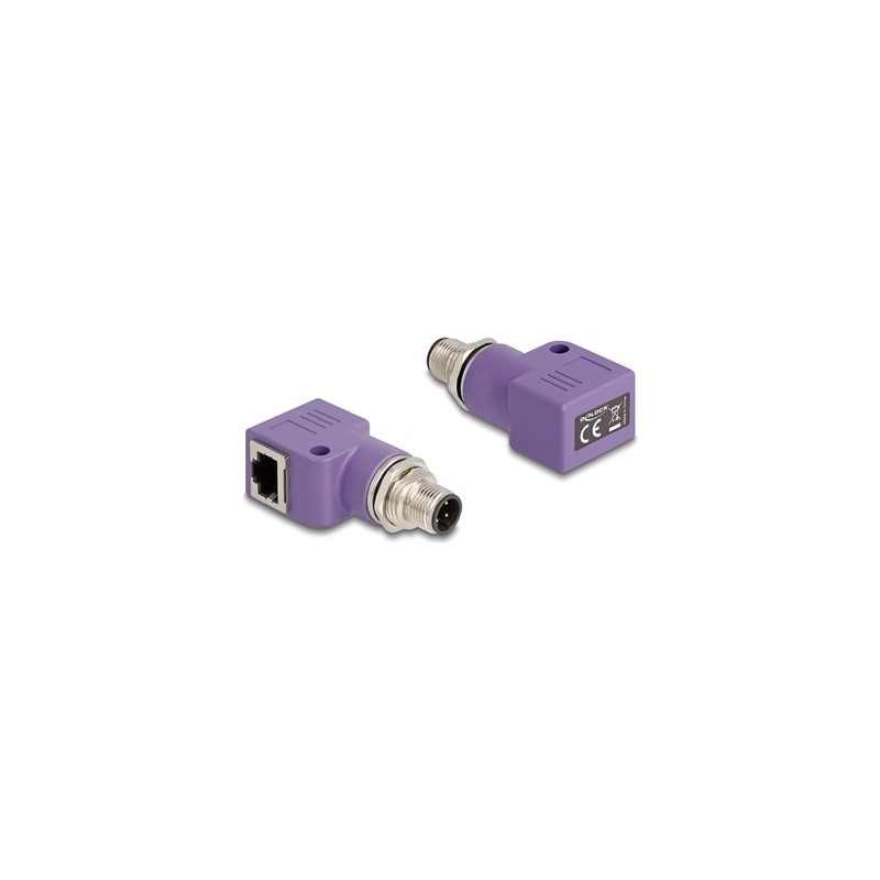 Delock - Sítový adaptér - 4 piny M12-D (M) se závitem do RJ-45 (F) pravoúhlý - STP - CAT 5e - D-kódovaný - fialová