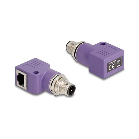 Delock - Sítový adaptér - 4 piny M12-D (M) se závitem do RJ-45 (F) pravoúhlý - STP - CAT 5e - D-kódovaný - fialová
