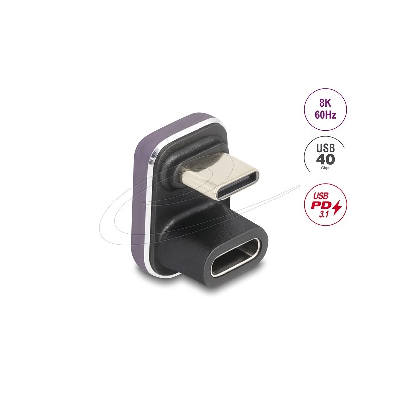 Delock - USB adaptér - USB-C (M) úhel do USB-C (M) úhel - USB 3.2 / Thunderbolt 4 - 48 V - 5 A - podpora napájení Power