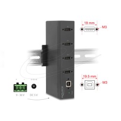 Delock - Rozbocovac - s ochranou proti ESD 15 kV - 4 x USB 2.0 - lze montovat na konzolu DIN, pro pripevnení na zed