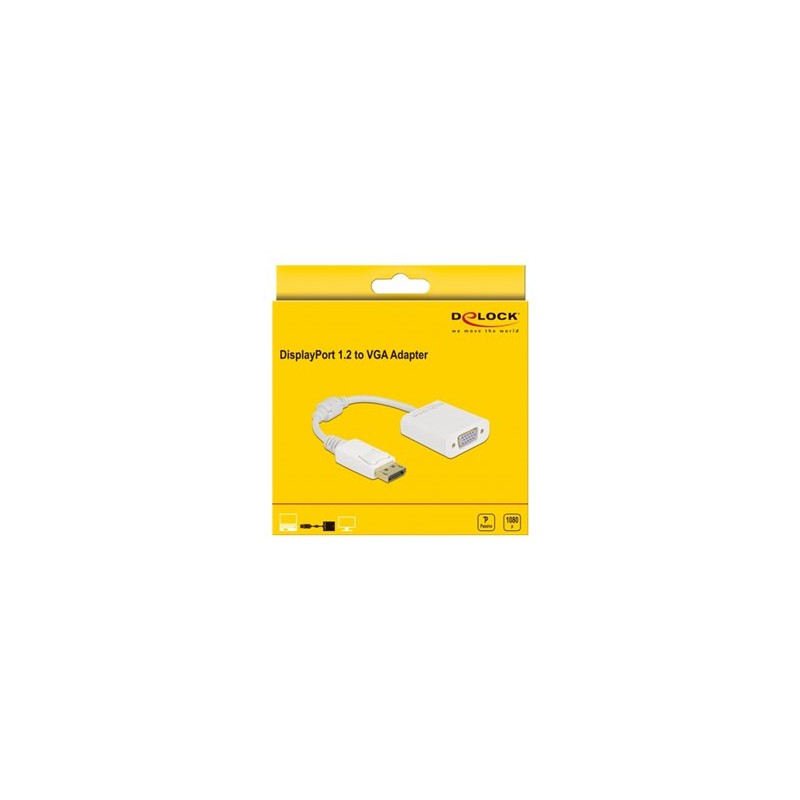 Delock - Video adaptér - DisplayPort (M) s jazýčkem do HD-15 (VGA) (F) šroubovací - DisplayPort 1.2 - 15 cm - pasivní, 1080p