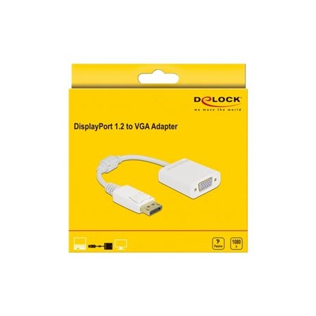 Delock - Video adaptér - DisplayPort (M) s jazýčkem do HD-15 (VGA) (F) šroubovací - DisplayPort 1.2 - 15 cm - pasivní, 1080p