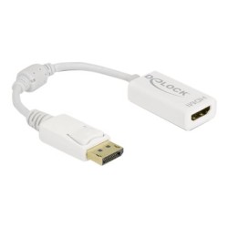 Delock - Video adaptér - DisplayPort s piny (male) zamykací do HDMI se zdířkami (female) - 15 cm - bílá - pasivní konvertor
