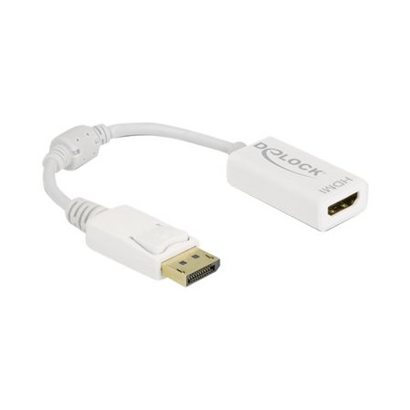 Delock - Video adaptér - DisplayPort s piny (male) zamykací do HDMI se zdířkami (female) - 15 cm - bílá - pasivní konvertor