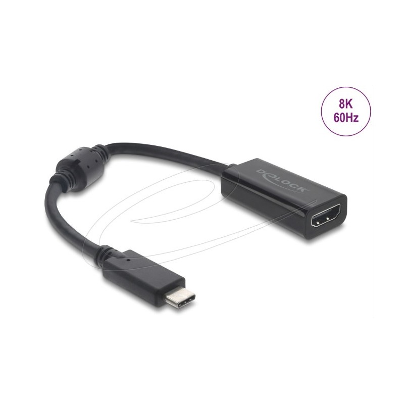 Delock - Kabel adaptéru - USB-C s piny (male) do HDMI s piny (male) - 15 cm - cerná - podpora 8K60Hz (7680 x 4320), podpora