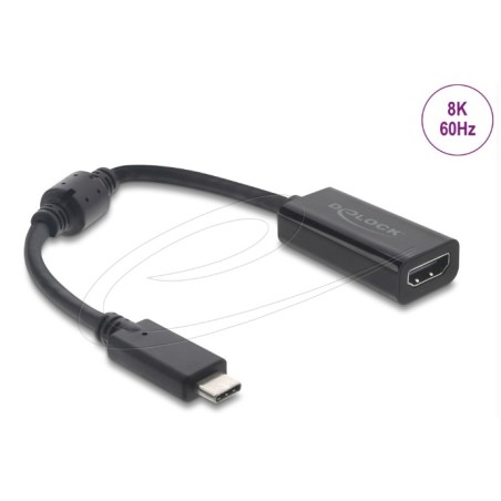 Delock - Kabel adaptéru - USB-C s piny (male) do HDMI s piny (male) - 15 cm - cerná - podpora 8K60Hz (7680 x 4320), podpora