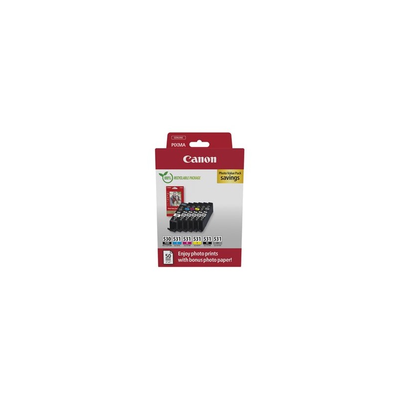 Canon PGI-530/CLI-531 PGBK/C/M/Y/BK/GY Photo Value Pack - 6-balení - pigmentová cerná, cerná, azurová, purpurová, žlutá, šedá