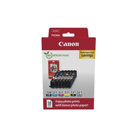 Canon PGI-530/CLI-531 PGBK/C/M/Y/BK/GY Photo Value Pack - 6-balení - pigmentová cerná, cerná, azurová, purpurová, žlutá, šedá