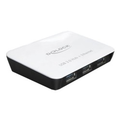Delock USB 3.0 Hub 3 Port + 1 Port Gigabit LAN 10/100/1000 Mb/s - Síťový adaptér - USB 3.0 - 1GbE - 1000Base-T + 3 x USB 3.0