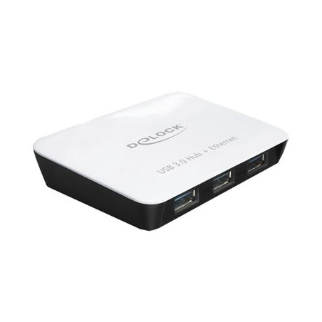 Delock USB 3.0 Hub 3 Port + 1 Port Gigabit LAN 10/100/1000 Mb/s - Síťový adaptér - USB 3.0 - 1GbE - 1000Base-T + 3 x USB 3.0