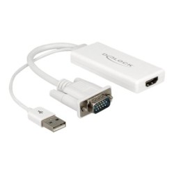 Delock - Video / audio adaptér - USB, 15 pin D-Sub (DB-15) s piny (male) do HDMI se zdířkami (female) - 25 cm - bílá