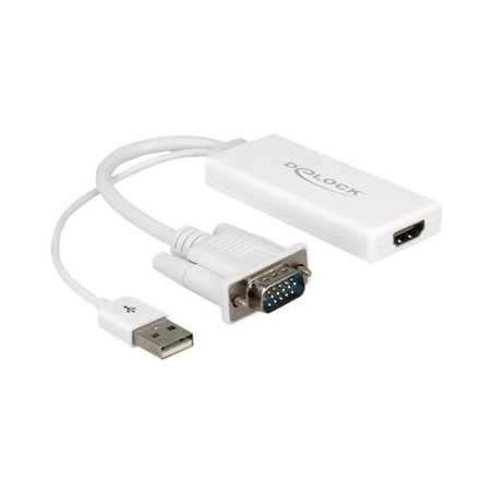 Delock - Video / audio adaptér - USB, 15 pin D-Sub (DB-15) s piny (male) do HDMI se zdířkami (female) - 25 cm - bílá