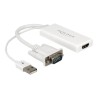 Delock - Video / audio adaptér - USB, 15 pin D-Sub (DB-15) s piny (male) do HDMI se zdířkami (female) - 25 cm - bílá