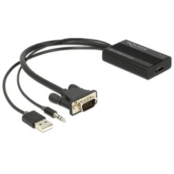 Delock VGA to HDMI Adapter with Audio - Video / audio adaptér - 15 pin D-Sub (DB-15), mini jack, USB (pouze napájení) s piny